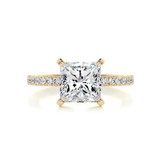 2.80 Carat Princess Cut Moissanite Pave Engagement Ring In 18K Solid Gold