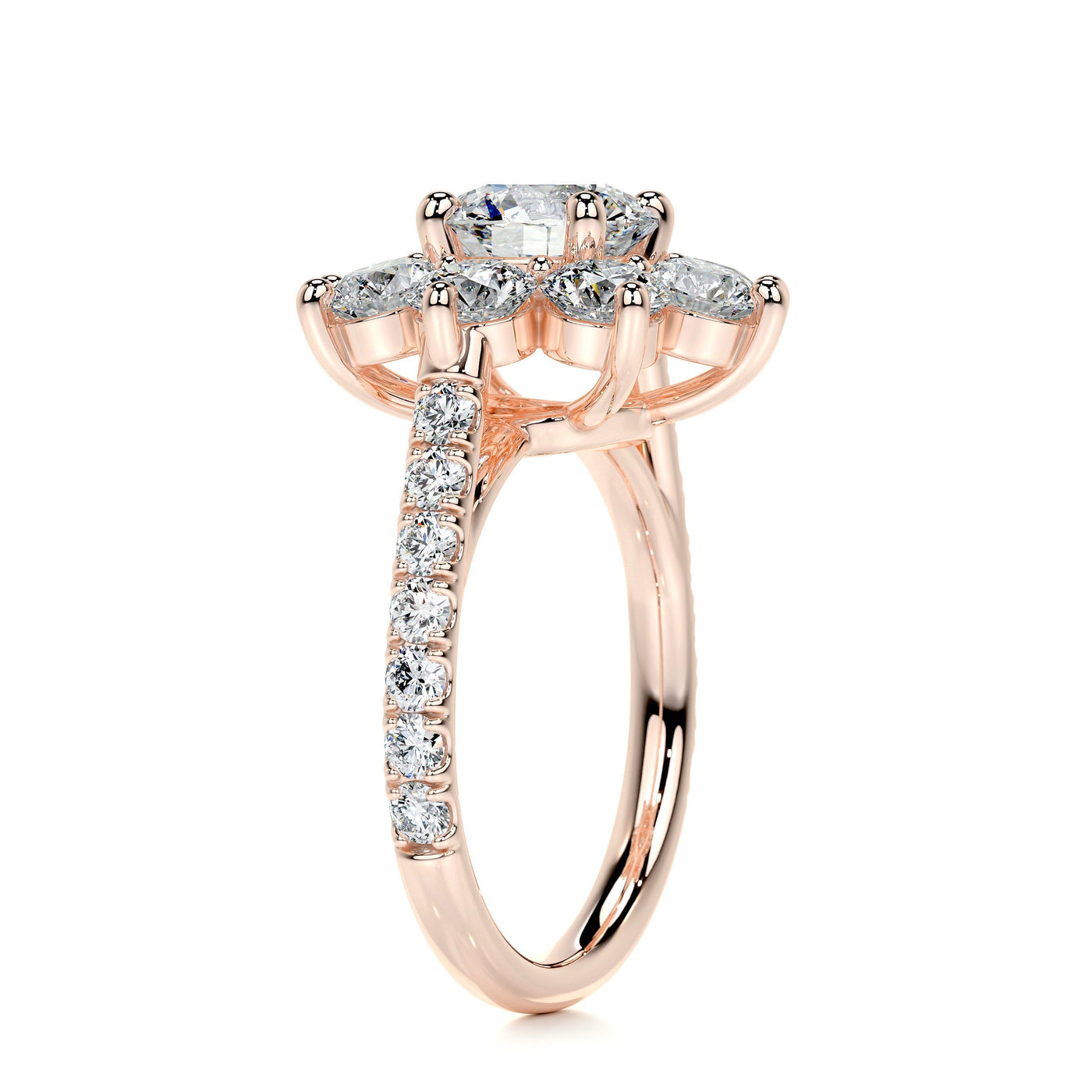 1.0 Carat Round Cut Flower Style Halo Moissanite Engagement Ring