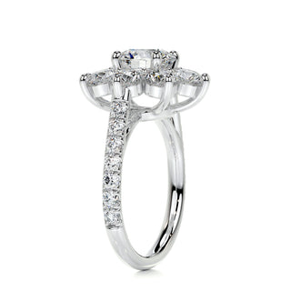 1.0 Carat Round Cut Flower Style Halo Moissanite Engagement Ring