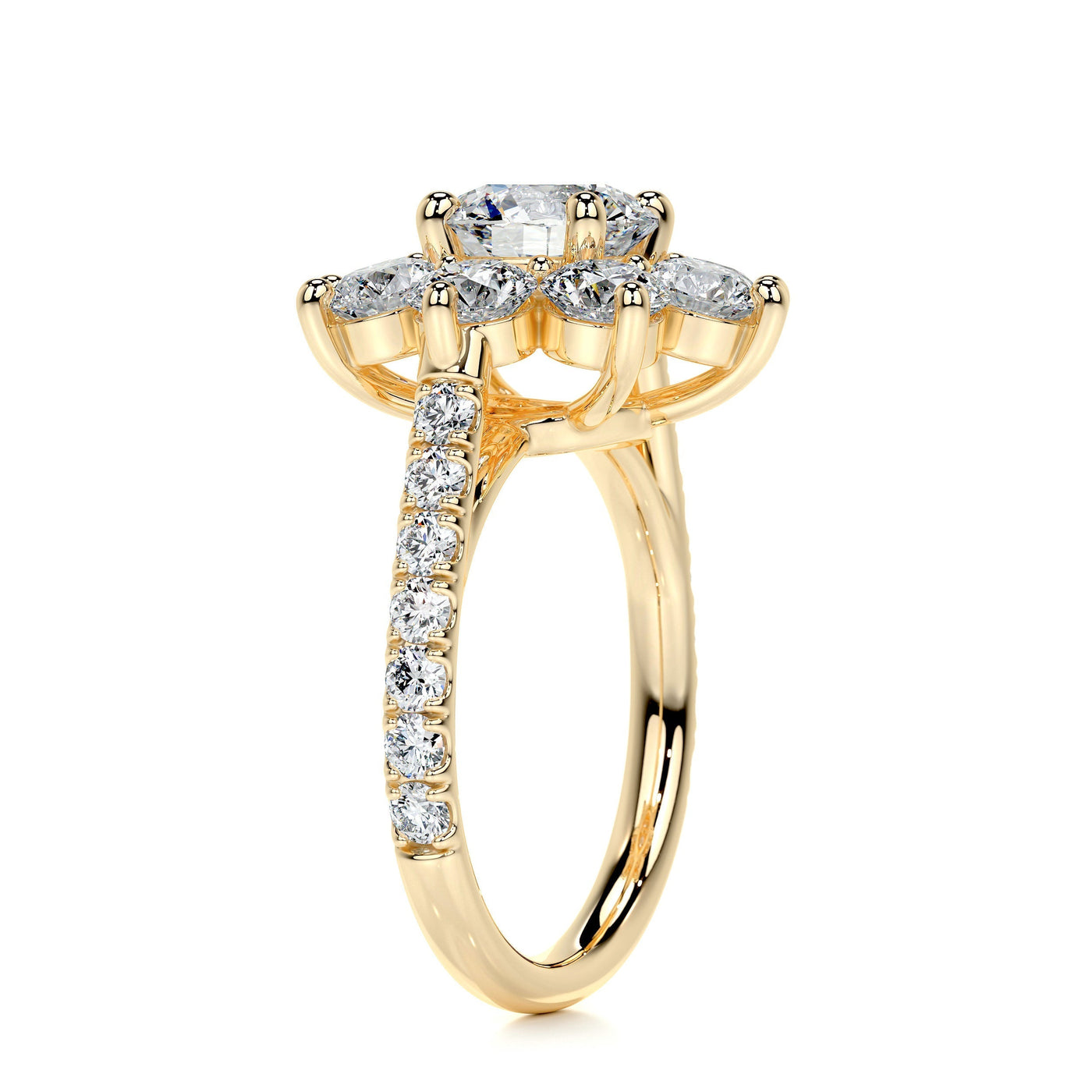 1.0 Carat Round Cut Flower Style Halo Moissanite Engagement Ring