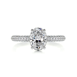 1.2 Carat Oval Cut Hidden Halo 3 Side Pave Moissanite Engagement Ring