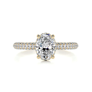 1.2 Carat Oval Cut Hidden Halo 3 Side Pave Moissanite Engagement Ring