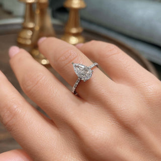 1.5 Carat Pear Hidden Halo Moissanite Engagement Ring