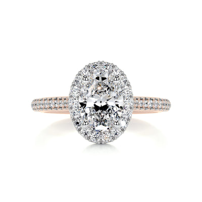 1.5 Carat Oval Cut Halo Style Moissanite Two Tone Engagement Ring