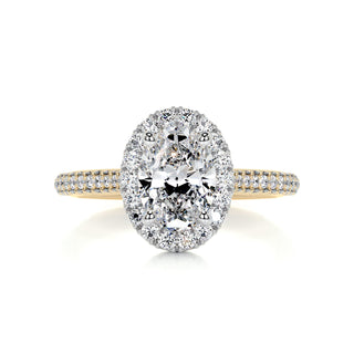 1.5 Carat Oval Cut Halo Style Moissanite Two Tone Engagement Ring