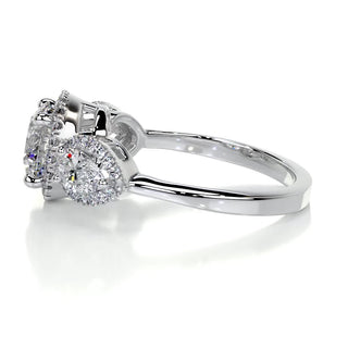 2.0 Carat Round Cut Halo 3 Stone Moissanite Engagement Ring