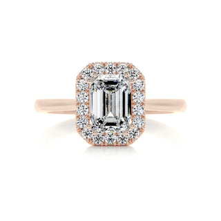 1.0 Carat Emerald Cut Halo Moissanite Engagement Ring