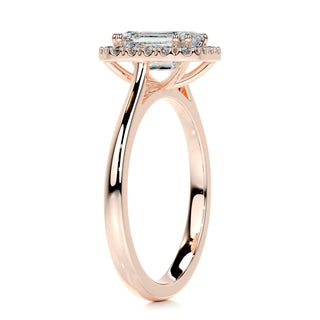 1.0 Carat Emerald Cut Halo Moissanite Engagement Ring