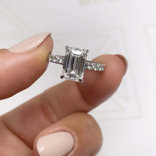 3.0 Carat Emerald Cut Pave Moissanite Engagement Ring