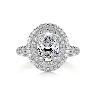 3 Carat Oval Cut Moissanite Double Halo Style 3 Side Pave Diamond Engagement Ring