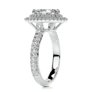 3 Carat Oval Cut Moissanite Double Halo Style 3 Side Pave Diamond Engagement Ring