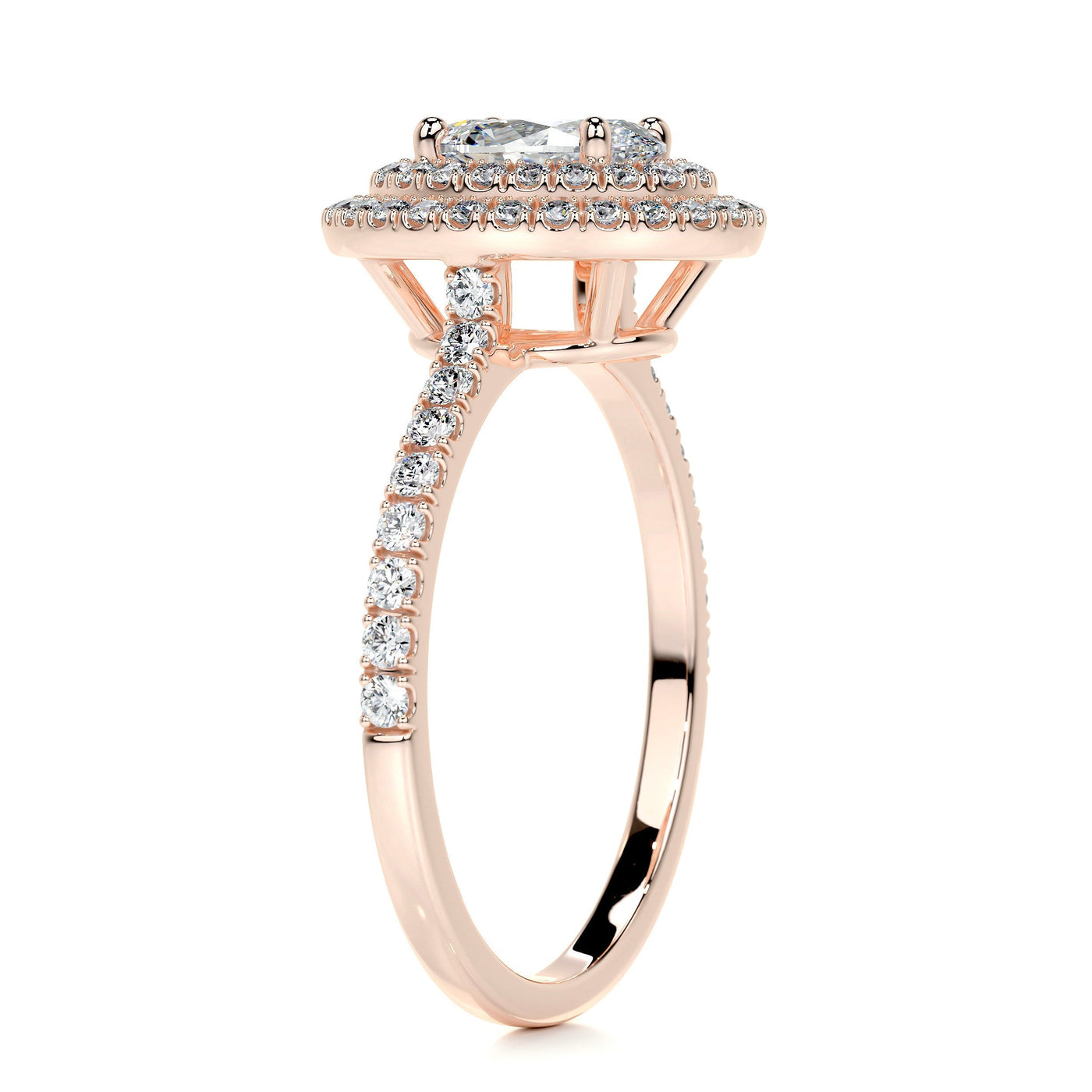 1.0ct Oval Cut Double Halo Moissanite Engagement Ring in 18K Yellow | White | Rose Gold