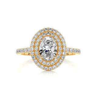 1.0ct Oval Cut Double Halo Moissanite Engagement Ring in 18K Yellow | White | Rose Gold