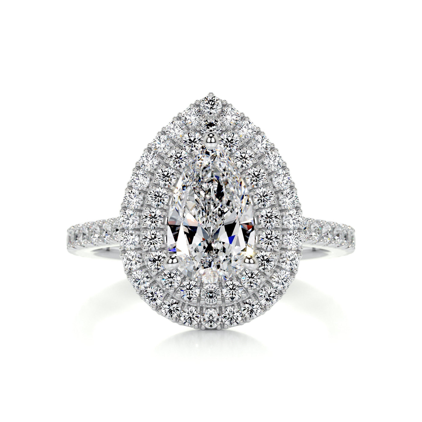 1.65 Carat Pear Double Halo Moissanite Engagement Ring