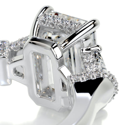 3.0 Carat Emerald Cut Three Stone Moissanite Unique Hidden Halo Style Engagement Ring
