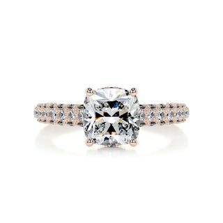 2.0 Carat Cushion Cut 3 Side Pave Moissanite Engagement Ring