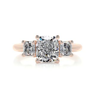 2.98 Carat Cushion Cut 3 Stones Moissanite Engagement Ring