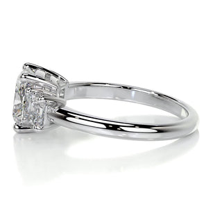 2.98 Carat Cushion Cut 3 Stones Moissanite Engagement Ring