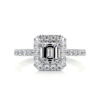 1.0 Carat Emerald Cut Halo Moissanite Engagement Ring