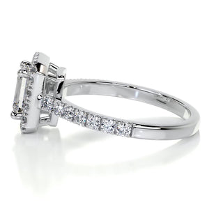 1.0 Carat Emerald Cut Halo Moissanite Engagement Ring