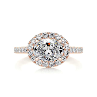 1.0 Carat East West Oval Cut Halo Moissanite Engagement Ring