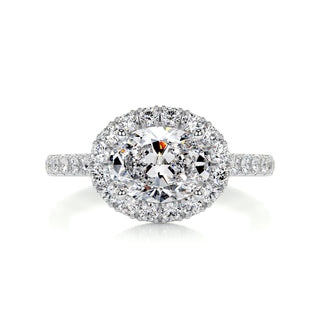 1.0 Carat East West Oval Cut Halo Moissanite Engagement Ring