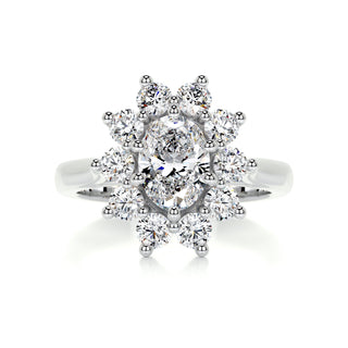 1.0 Carat Oval Cut Flower Style Halo Moissanite Engagement Ring