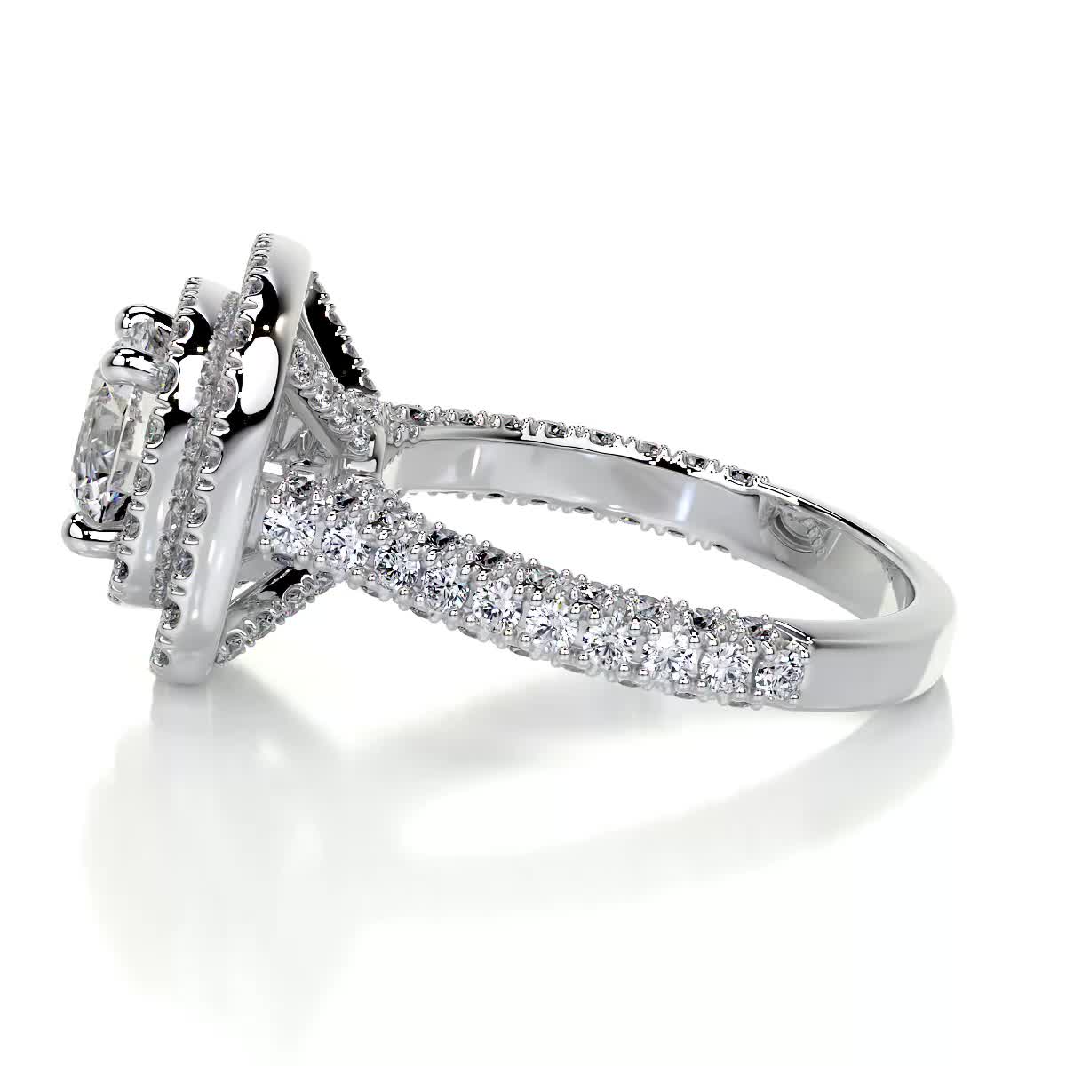 1.0 Carat Round Cut Double Halo Moissanite Engagement Ring