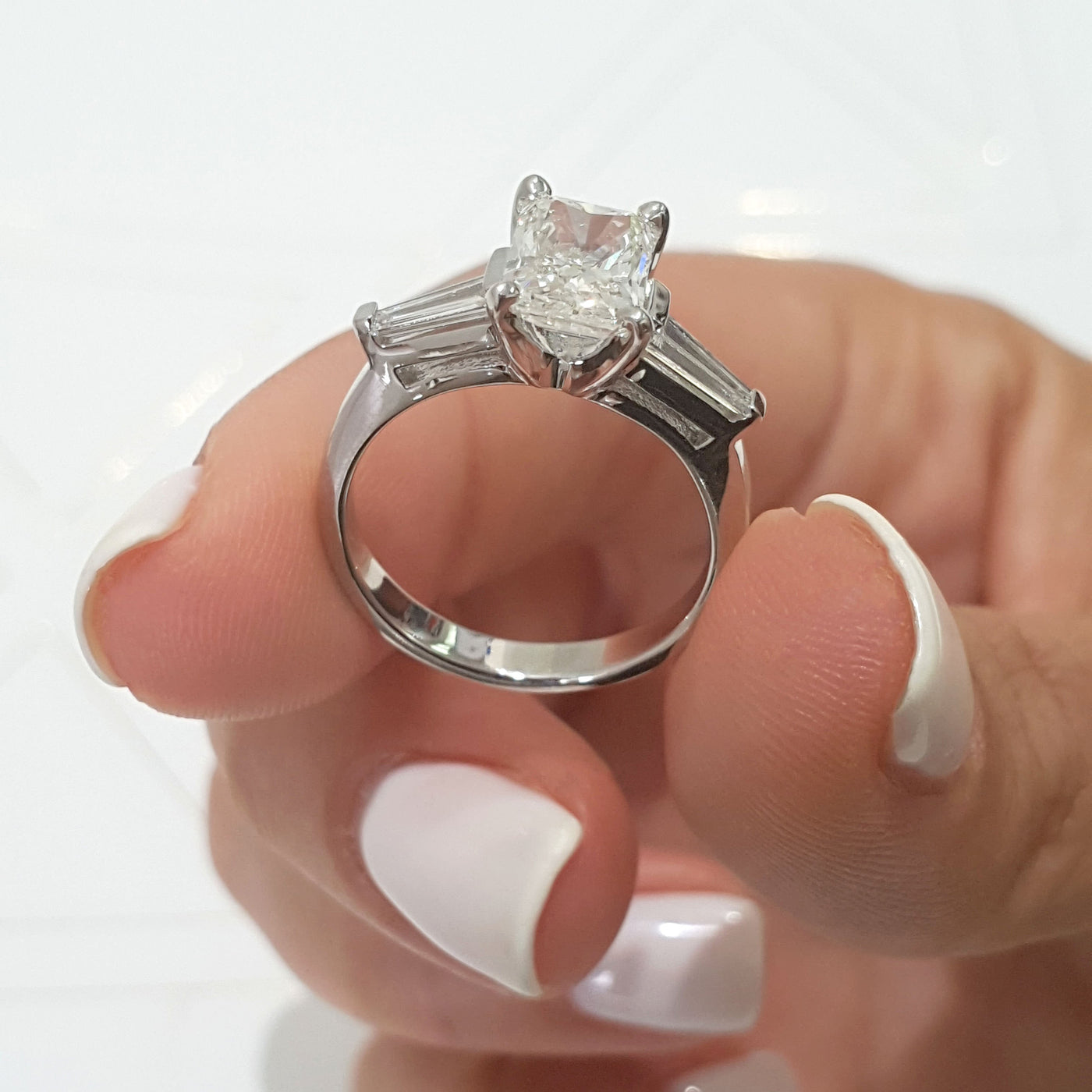 1.50ct Radiant Cut Three Stone Moissanite Engagement Ring