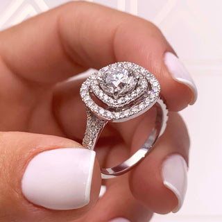 1.0 Carat Round Cut Double Halo Moissanite Twisted Engagement Ring