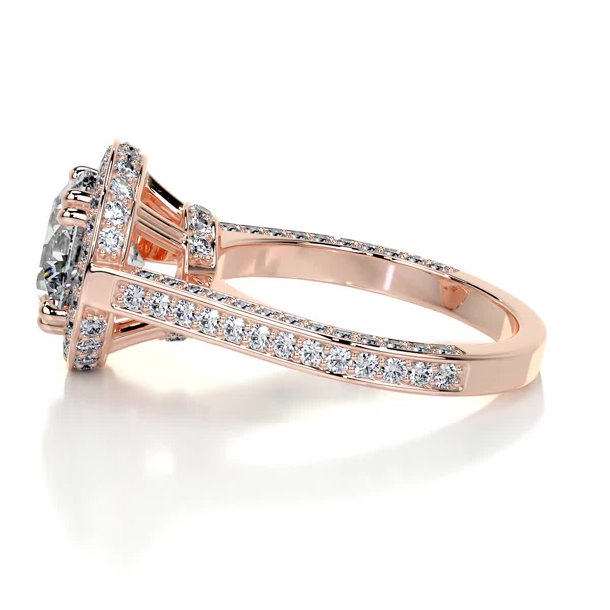 2.0 Carat Round Cut Moissanite Bezel Setting Halo Style 3 Side Pave Diamond Engagement Ring
