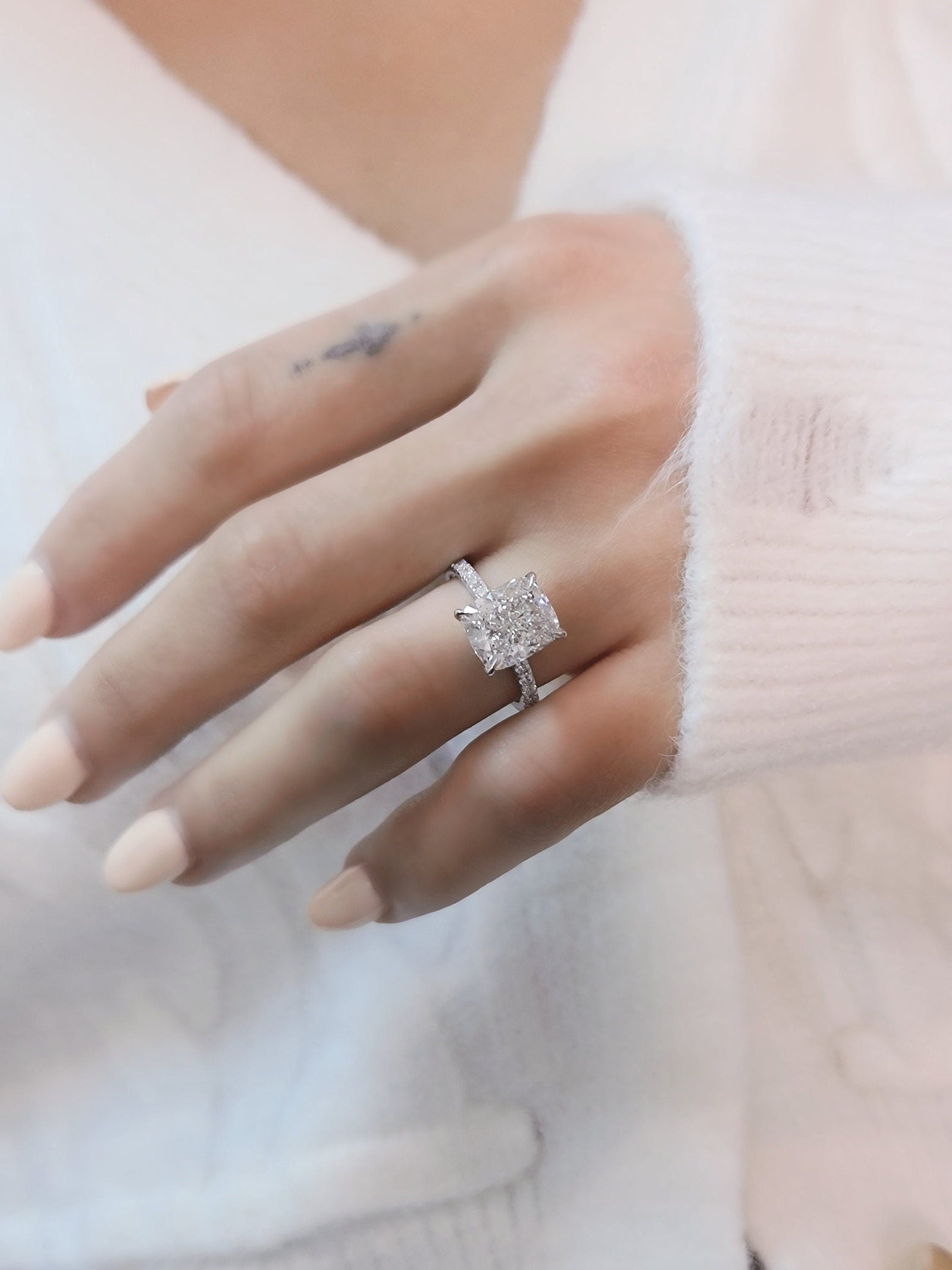 4.0ct Cushion Pave F/VS1 Lab Grown Diamond Engagement Ring