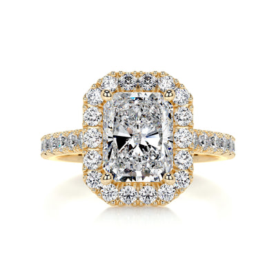 2.10ct Radiant Cut Halo Style Moissanite Cathedral Engagement Ring