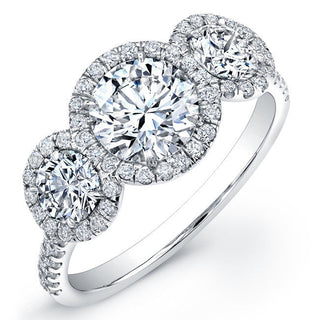 0.50CT Round Halo Three Stone Diamond Moissanite Engagement Ring