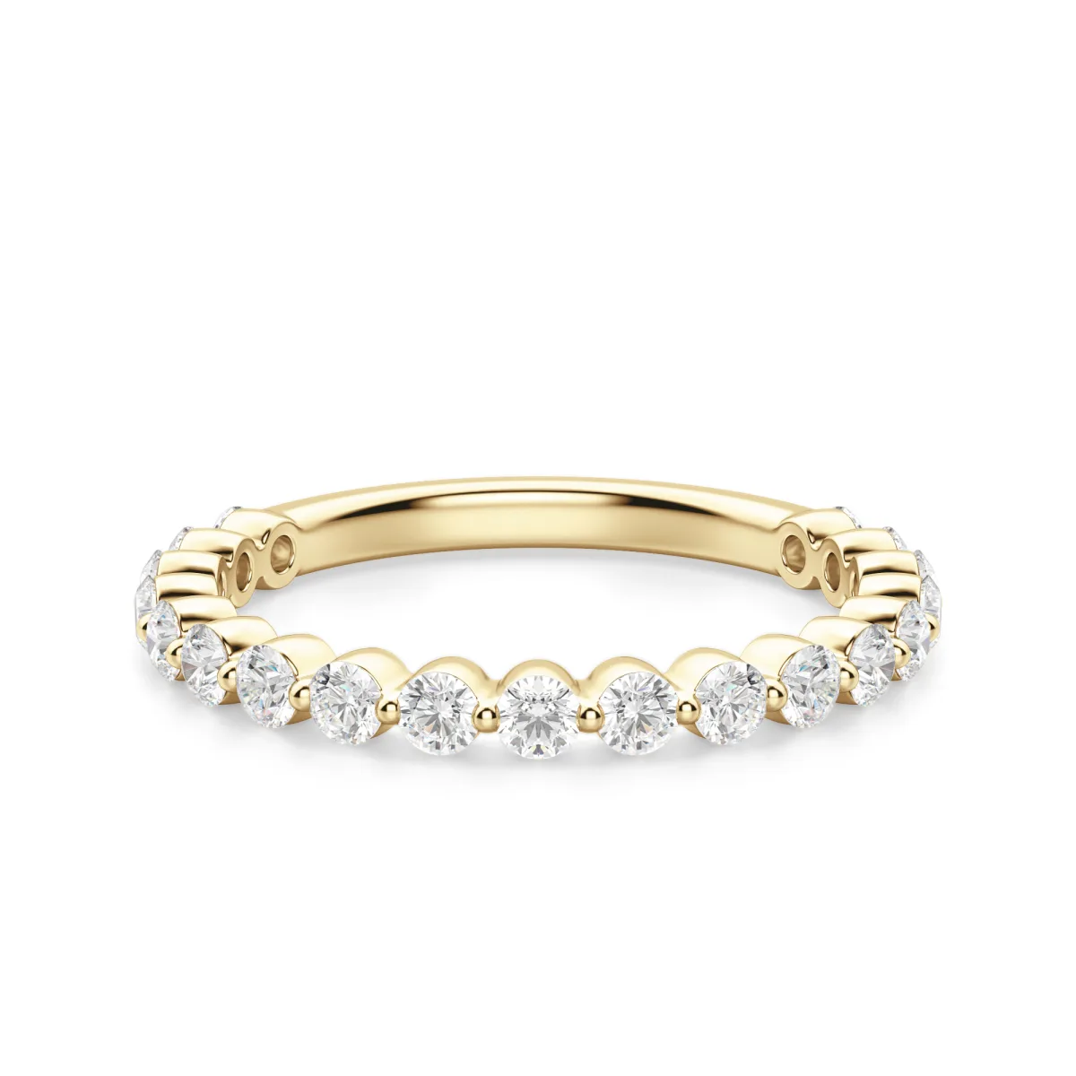 Round Cut Moissanite Shared Prong Diamond Wedding Band in Gold