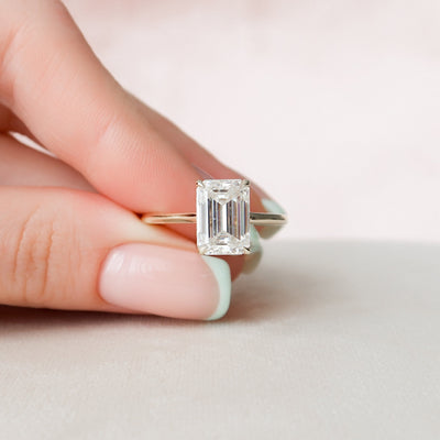 4.0CT Emerald Cut Hidden Halo Moissanite Cathedral Solitaire Engagement Ring