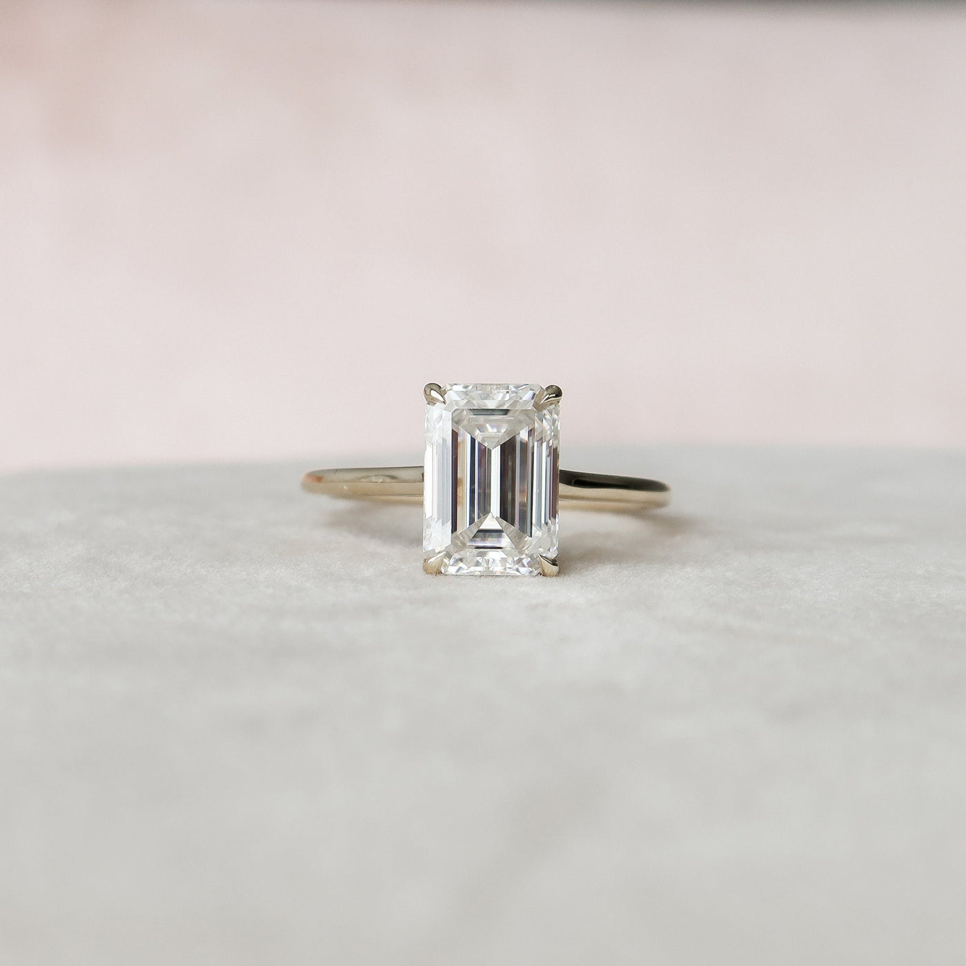 4.0CT Emerald Cut Hidden Halo Moissanite Cathedral Solitaire Engagement Ring