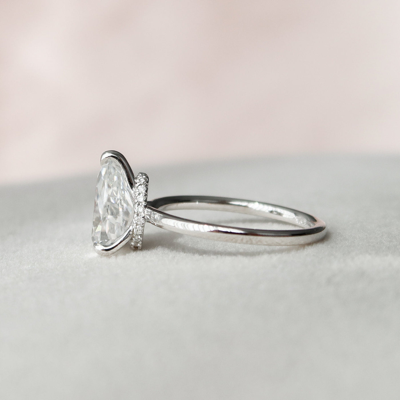 1.50CT Pear Cut Moissanite Unique Hidden Halo Engagement Ring