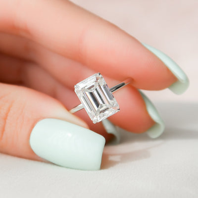 4.50CT Emerald Cut Hidden Halo Moissanite Engagement Ring