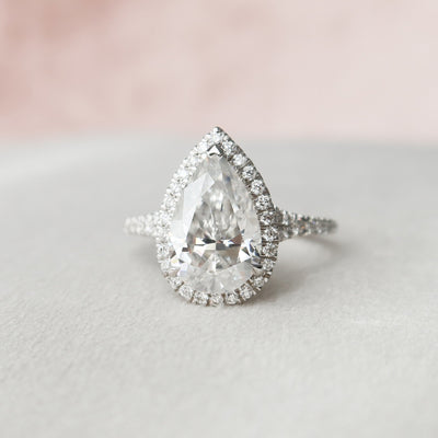 3.0CT Pear Cut Halo Moissanite Diamond Split Shank Engagement Ring
