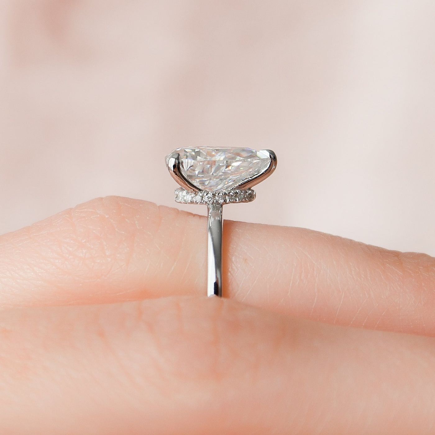 1.50CT Pear Cut Moissanite Unique Hidden Halo Engagement Ring