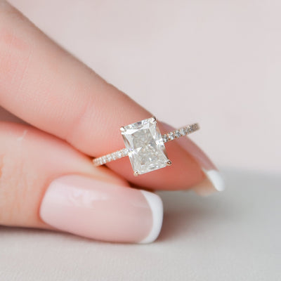 2.0CT Radiant Cut Hidden Halo Moissanite Diamond Pave Engagement Ring