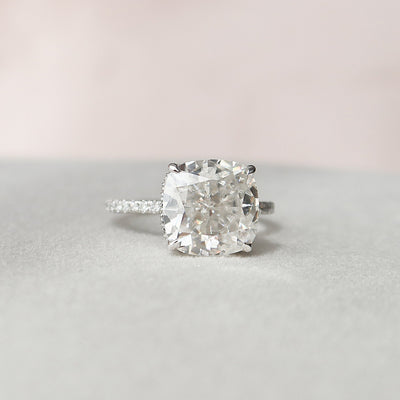 4.50CT Cushion Cut Hidden Halo Moissanite Pave Engagement Ring