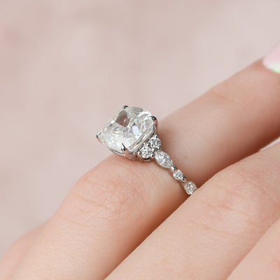 3.50CT Cushion Cut Moissanite Cluster Engagement Ring