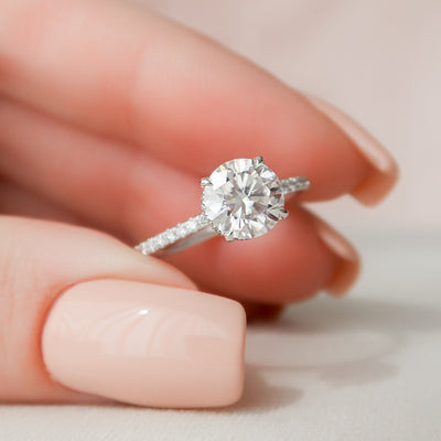 1.50CT Round Cut Hidden Halo Moissanite Pave Engagement Ring