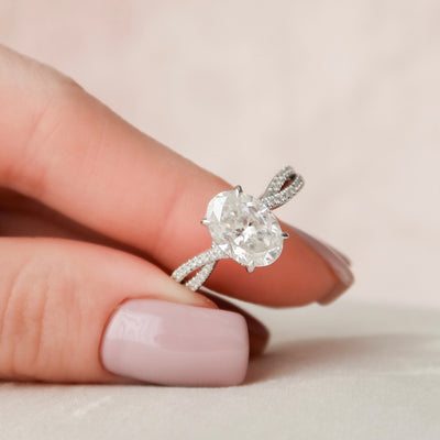 3.0CT Oval Cut Split Shank Moissanite Diamond Hidden Halo Engagement Ring