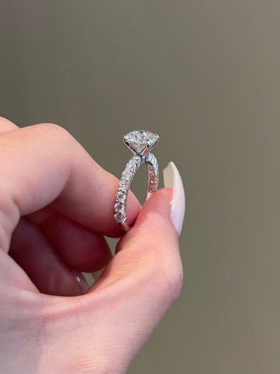2.0ct Round Cut Pave Moissanite Diamond Engagement Ring