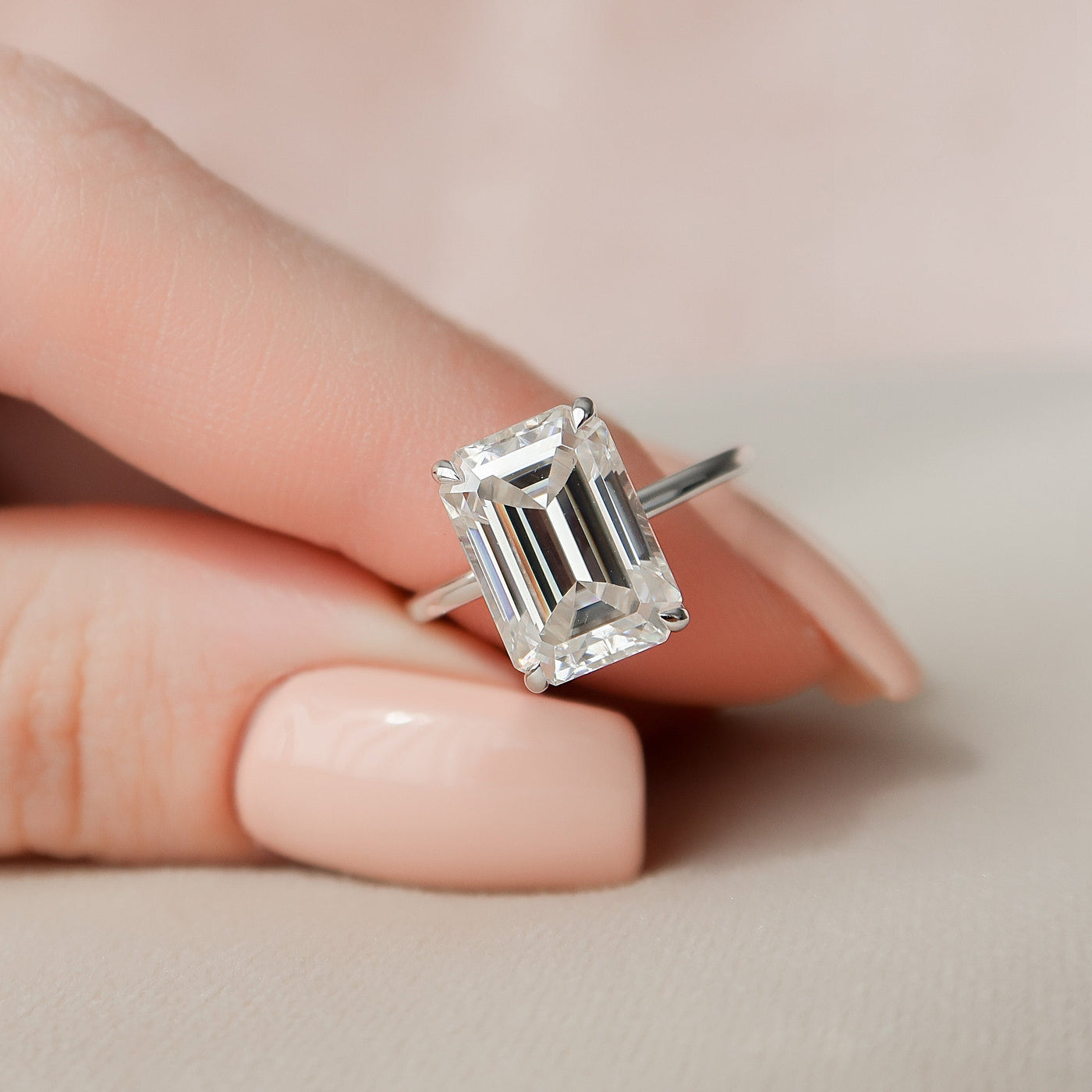 5.0CT Emerald Cut Hidden Halo Moissanite Engagement Ring