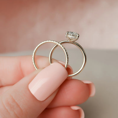 1.50CT Pear Cut Moissanite Solitaire Hidden Halo Bridal Engagement Ring Set