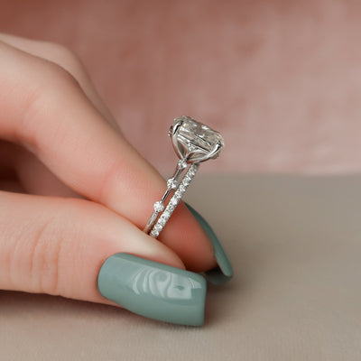 5.0CT Cushion Cut Moissanite Diamond Halo Bridal Engagement Ring Set